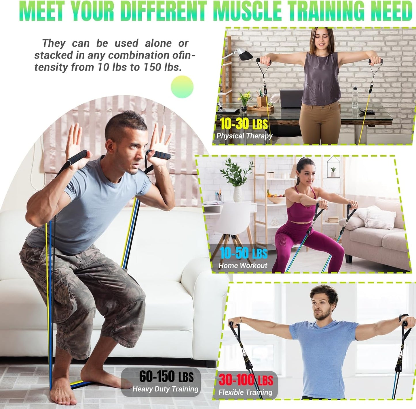 Resistance Bands Set with Yellow Handles, Exercise/Workout/Fitness Bands with Door Anchor, Legs Ankle Straps for Resistance Training,Physical Therapy,Home Gym Workout